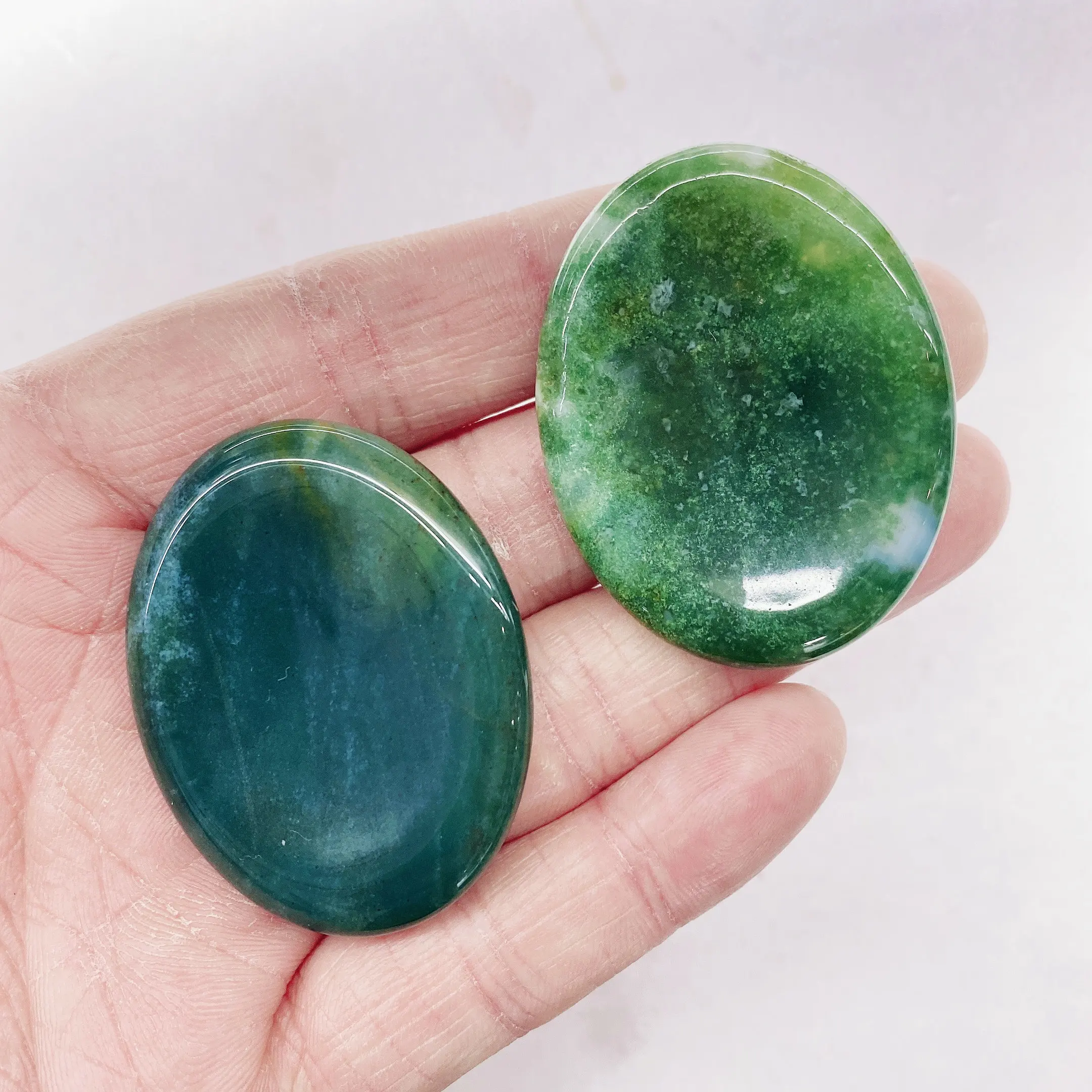 2pc Natural Moss Agate Worry Stone Energy Reiki Stone Palm decoration Crystal Quartz Healing High Quality Gemstone For Gift