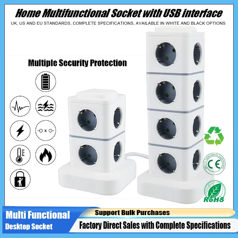 

Европейская плата питания, башенная розетка, многослойный удлинитель с USB-разъемом 1,8 м для домашнего и офисного использования, 1/2/3/4 слоя