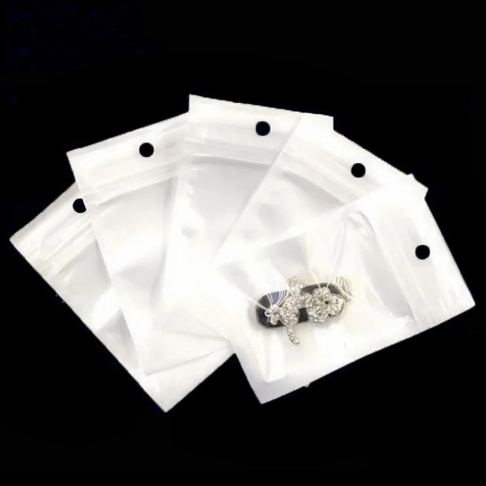 

50pcs/lot White Clear Self Seal Zip Lock Plastic Pouches With Hang Hole Bags for DIY Jewelry Retail Packaging Zipper Poly Bags