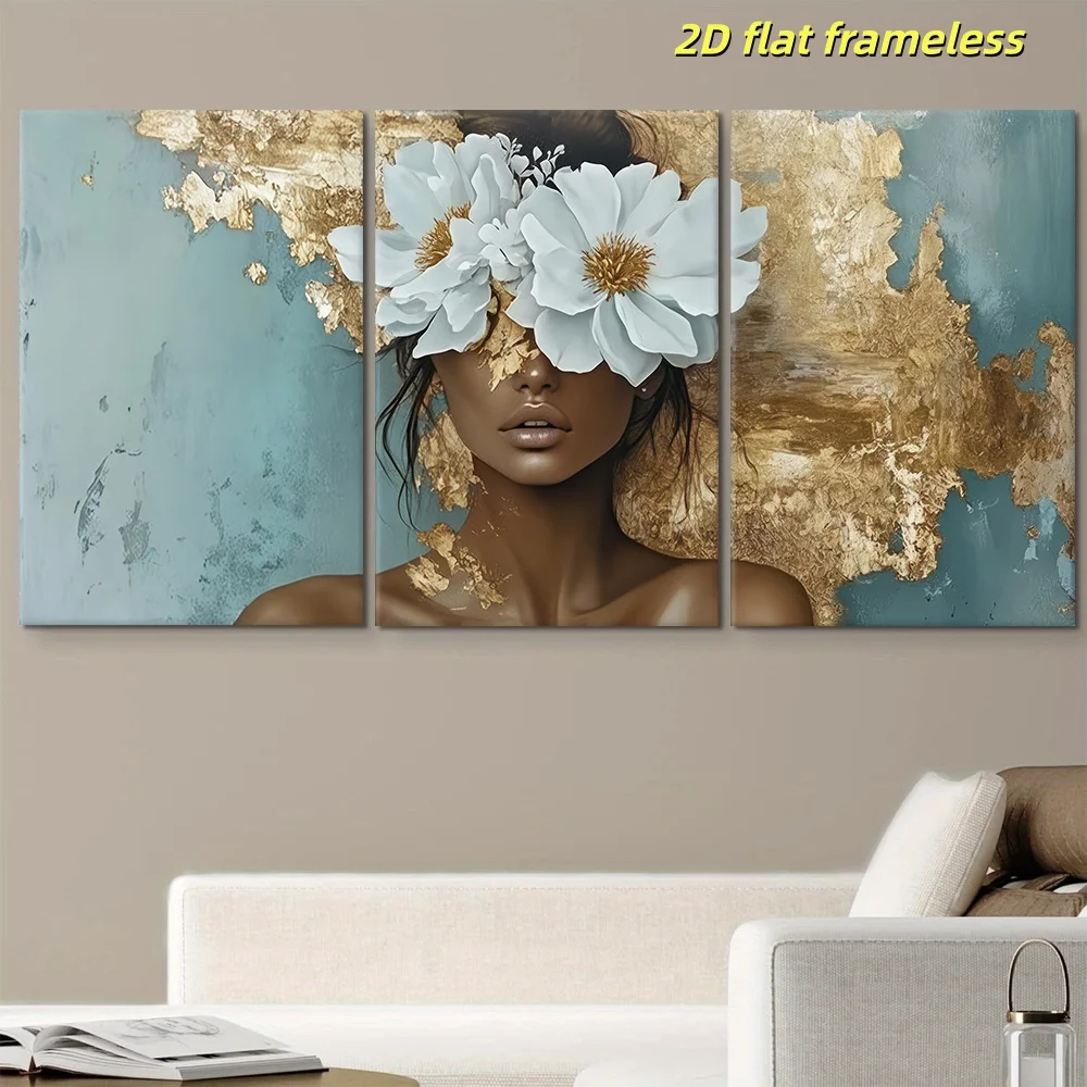 3-piece set of modern minimalist abstract gilded blue canvas posters, living room, foyer, bedroom, study Nordic style home wall