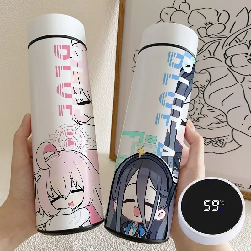 Anime Blue Archive Sunaokami Shiroko‌ Cosplay 500ML Temperature Display Thermos Cup Stainless Steel Coffee Mug Birthday Gift