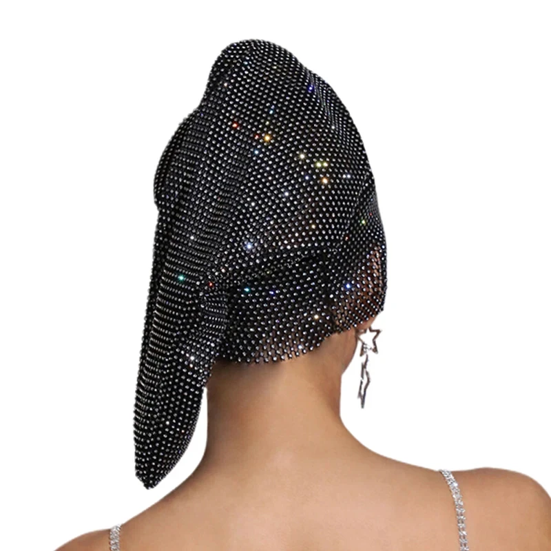 Damen Voll-Strass-Mesh-Kopftuch Funkelnder Kristall-Langschwanz-Kopfwickel Elastische Glitzernde Kopfbedeckung für Party, Club und Abendveranstaltungen – Detail 4