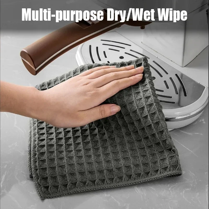 Waffle Weave Barista Cleaning Cloth 2 Pack, Absorbent Reusable Coffee Machine Cleaning Towel for Kitchen Bar Counter Stain