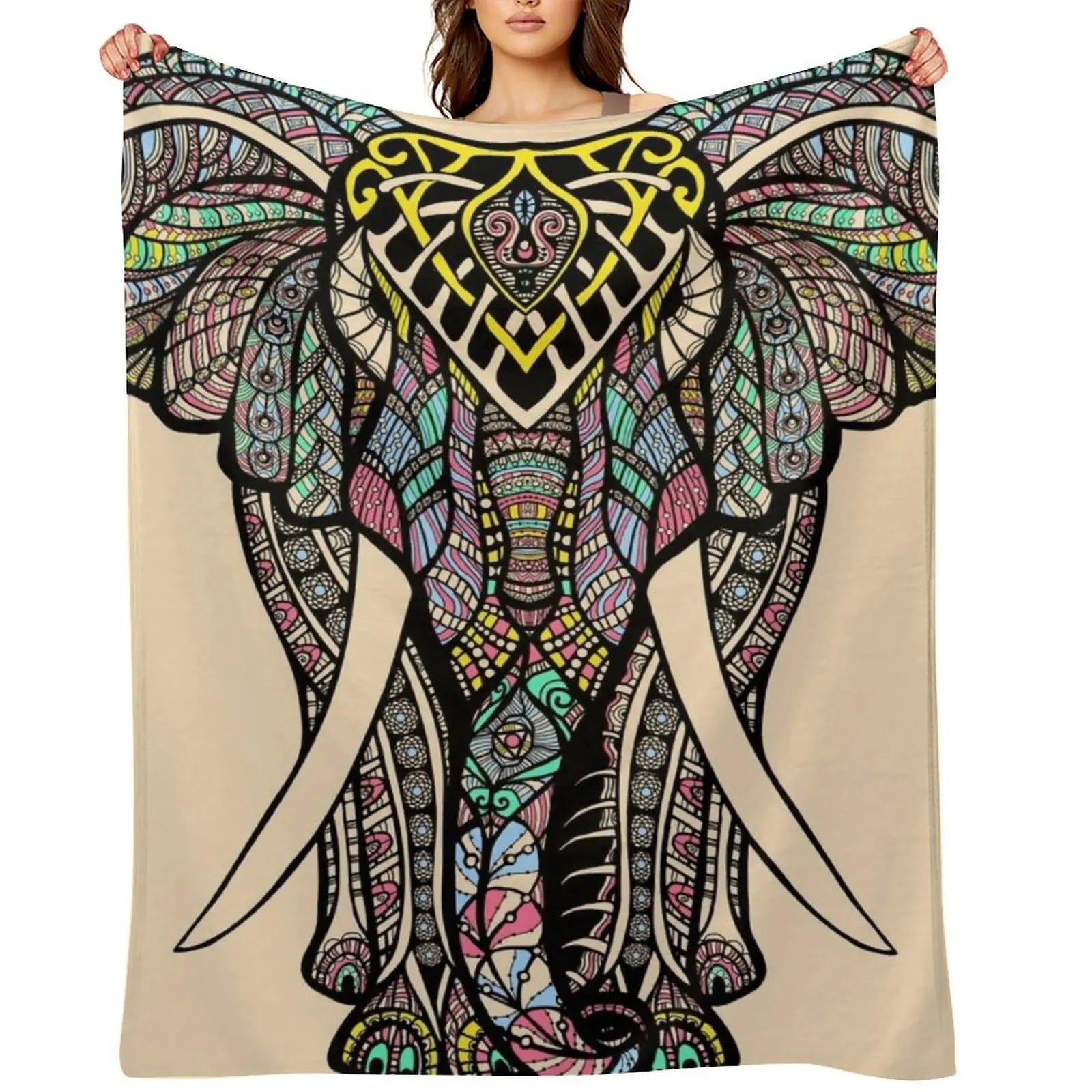 Mandala Elephant Throw Blanket Loose Cute Retros Flannel Fabric Blankets