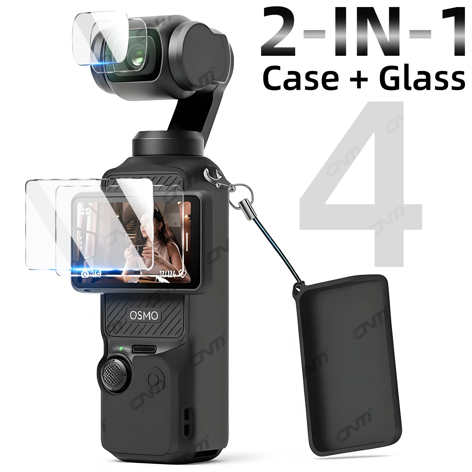 

2 IN 1 Case + Glass For DJI Osmo Pocket 4, Ultra-Clear Glass Lens Screen Protector Film & Silicone Protective Cover Accessories