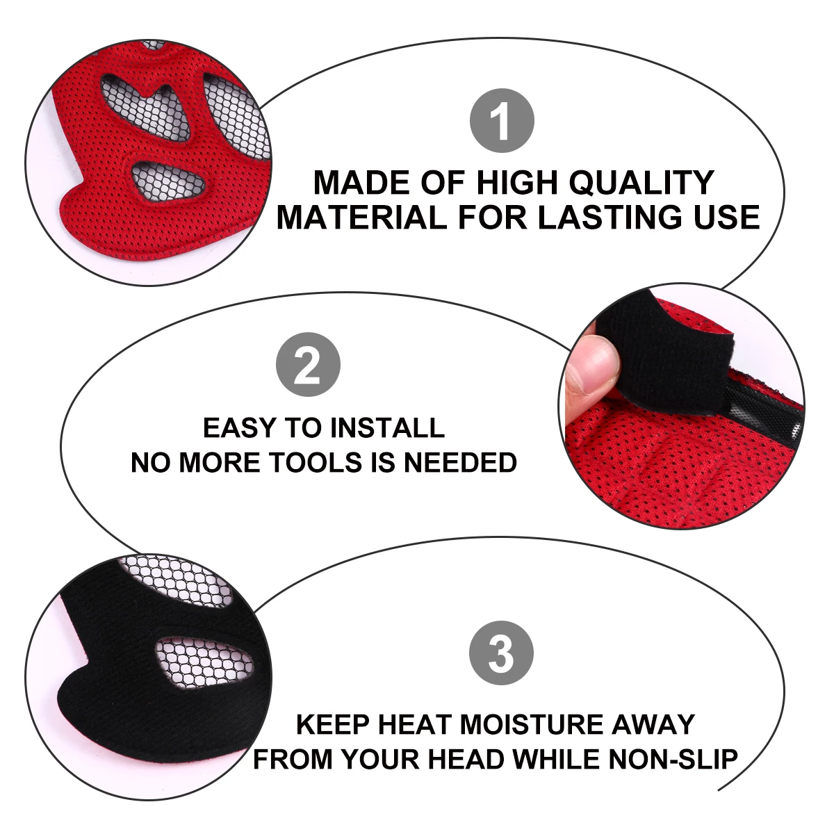 

Universal Fit Shockproof Lining Pad Cooling Sweatproof Anti Slip Easy Install Red for Kids Bicycle Helmets Comfortable