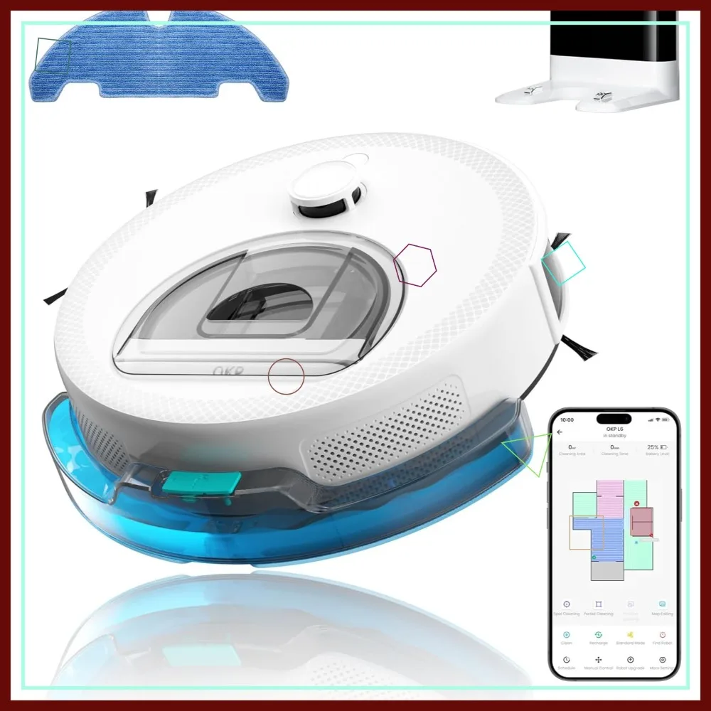 Lidar Robot Vacuum and Mop Combo, 6000Pa Suction, Smart Mapping, 3.7in Thin, 150Min Battery, WiFi/App/Alexa, Pet Hair