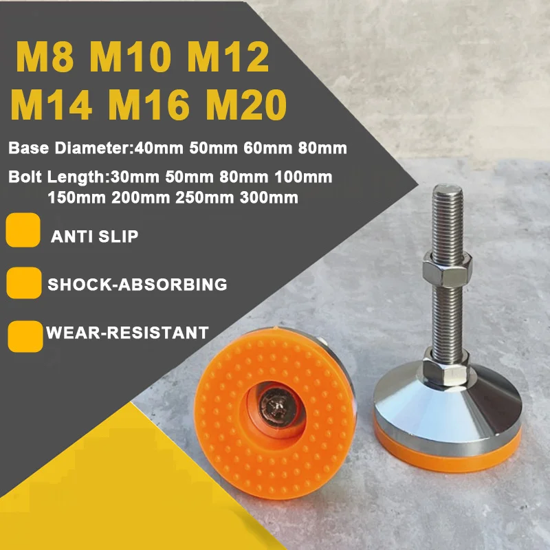 1Pcs Adjustable Support Feet - Vibration Damping Leveling Pads for Industrial Equipment/Workbench/Cabinet Legs M8-M20 Thread