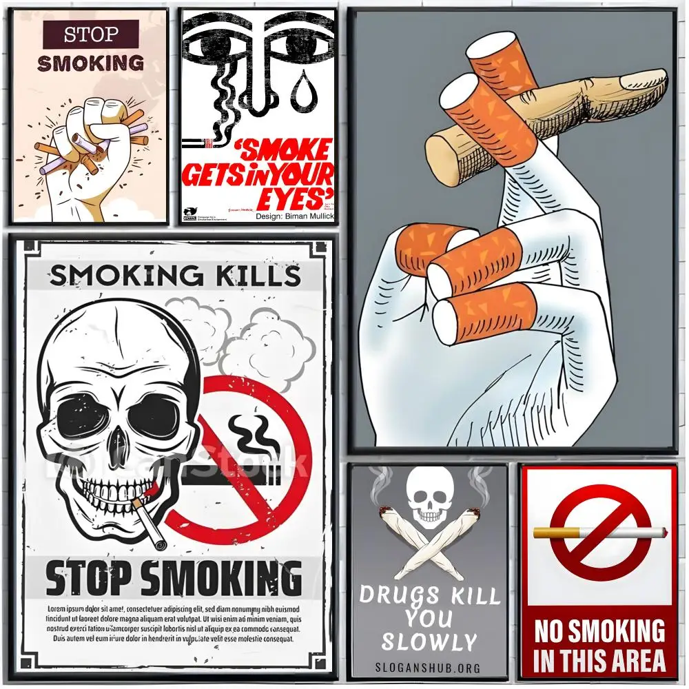 Warning Logo Ban No Smoking Retro Poster Modern Wall Art Home Decor Living Room Decorative Print Unframed