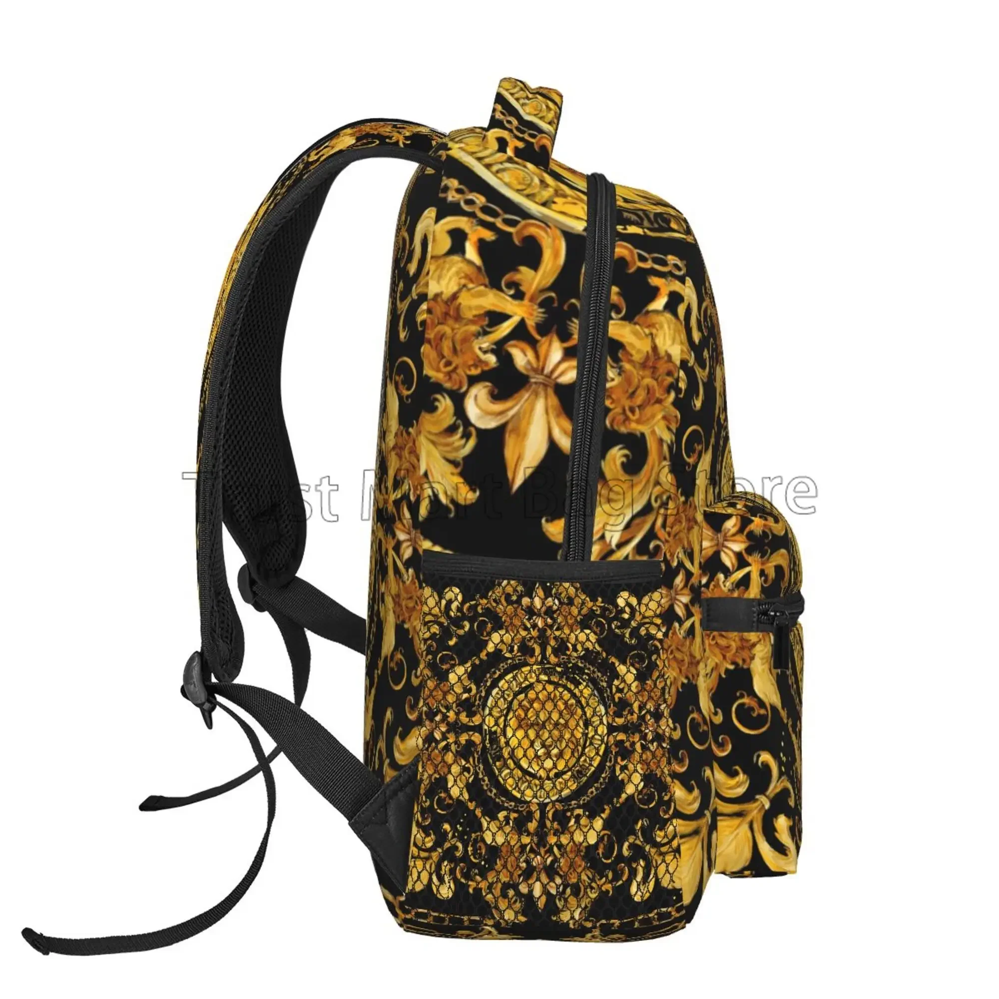 Sacs à dos de discussion dorés à motif baroque, sac d'école léger, sac à livres étudiant, sac à dos unisexe pour ordinateur portable, voyage, randonnée, camping