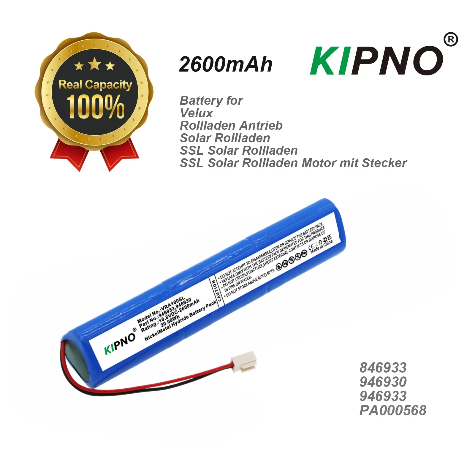 10.8V 2600mAh Smart Home Battery for Velux SSL Solar Roller Shutter Motor with 2 Clipper Compatible with 946933 946930 846933