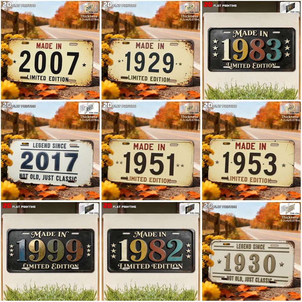Distressed Vintage Year Number Slogan License Plate Metal Tin Sign Retro Wall Decor For Bar Cafe Home Garden