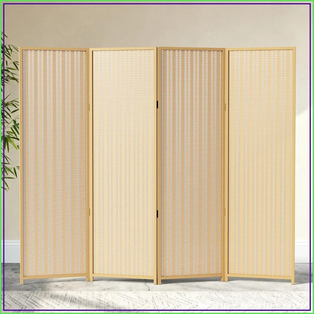 4 Panel Bamboo Room Divider, Folding Privacy Screen, Natural Finish