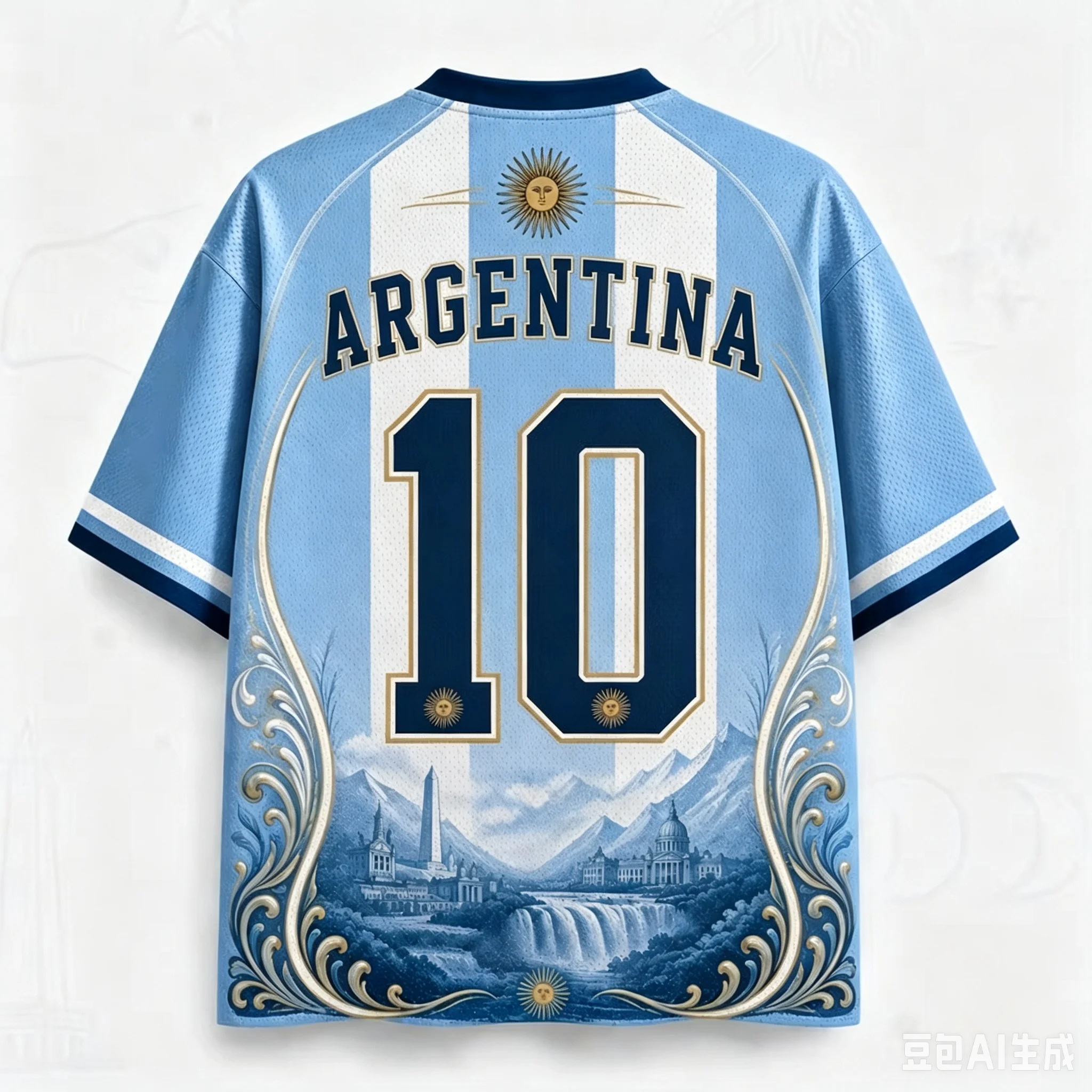 2026 3D Print Argentina Sun Of May Iguazu Falls Obelisk National Flag No.10 Retro V Neck Albiceleste Football Fan Sports T-Shirt view 2