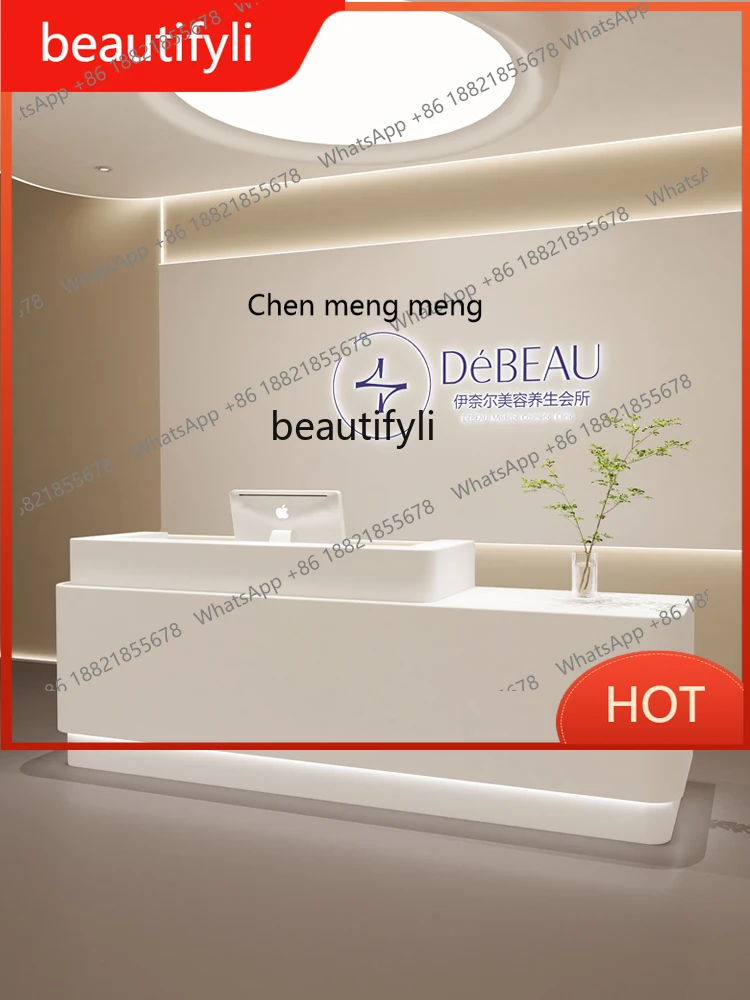 

G8578 Simple Beauty Salon Paint Cashier Curved Bar Counter Company Reception Desk