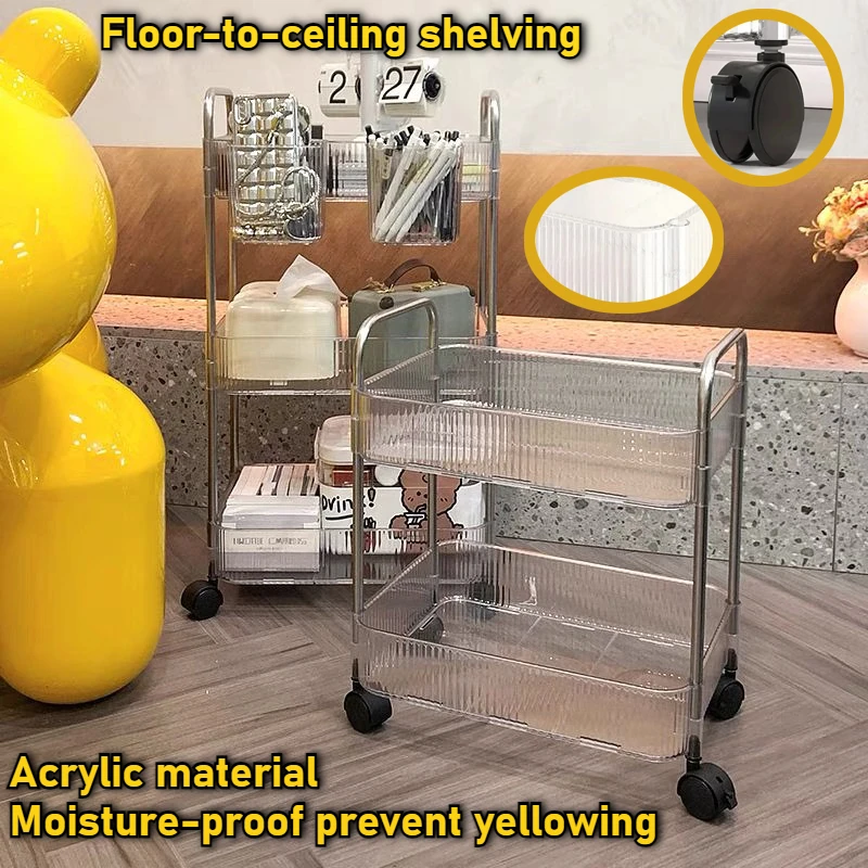 

4 Tiers Storage Shelf Rolling Cart Snack Acrylic Mobile Shelf with Wheel Multi-layer Cart for Bathrooms Toiletr Storage Trolley