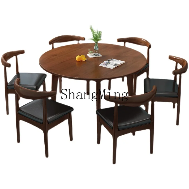

DHY all solid wood small round table and chair combination household simple round negotiation coffee