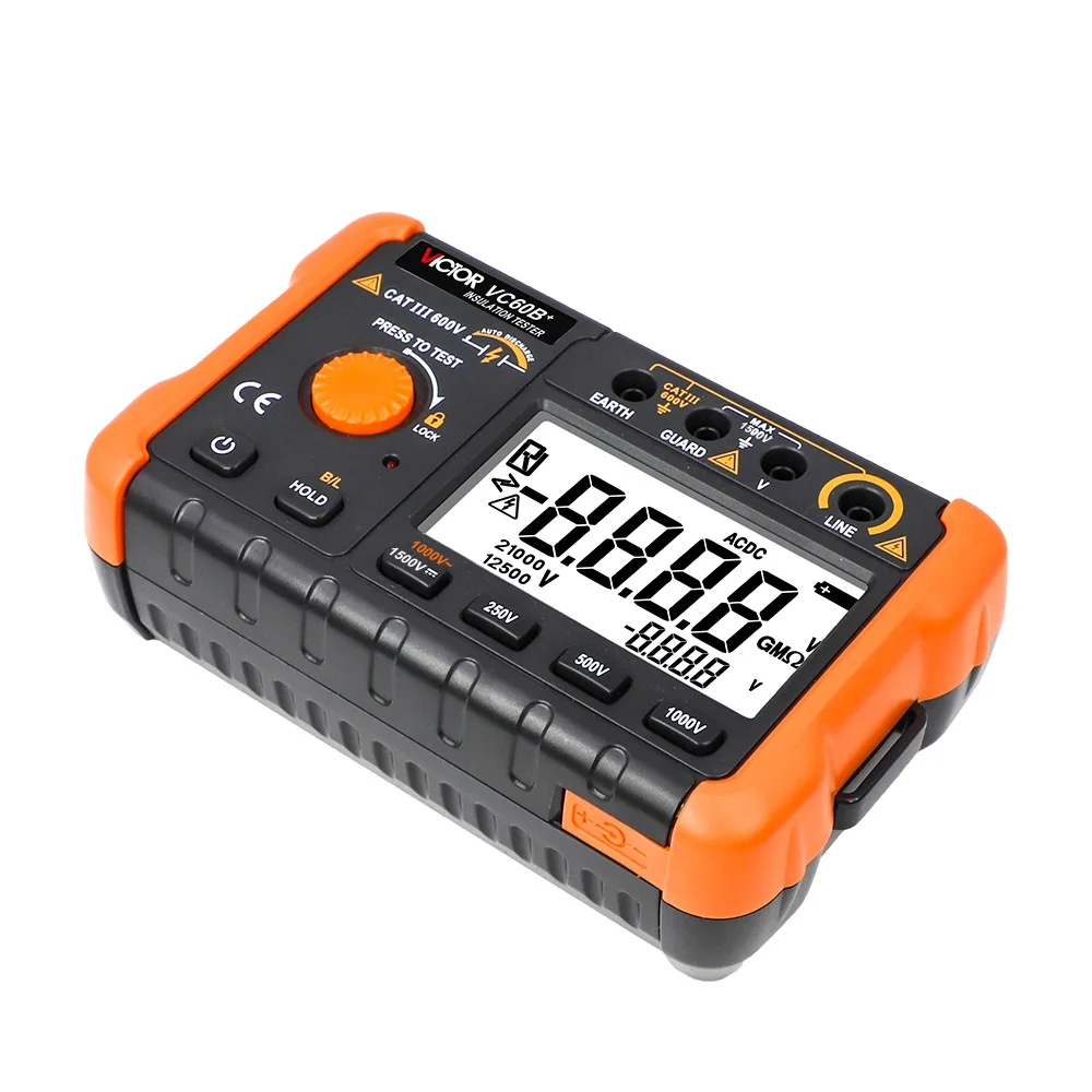 

VC60B+ 5000 Digit LCD Display New Version 250V 500V 1000V Digital Insulation Resistance Tester Indoor Outdoor Use