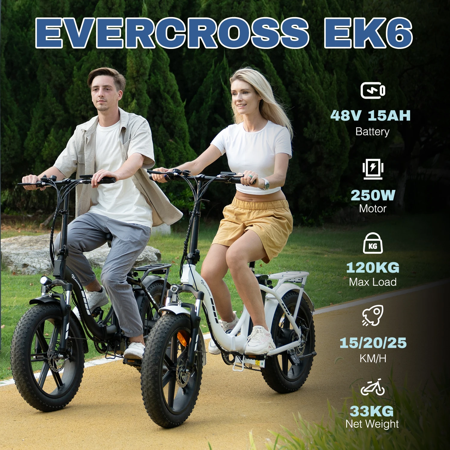 EVERCROSS TECH EK6 electric bikes for adults, foldable electric bike with 20 x wide tires, electric mtmtto