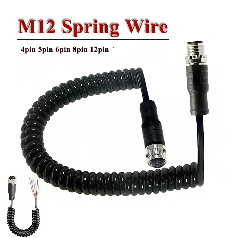 M12 Spring Wire Stretch Resistant Aviation Plug Connector Cable 4 5 6 8 12 Pin Pure Copper Gold-plated Plug Connection Line