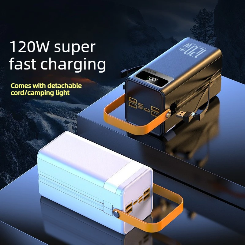 Large Capacity 50000mAh 120W Power Bank for Mobile Phone Outdoor Live Streaming Multi-functional Power Bank with Built-in Cables