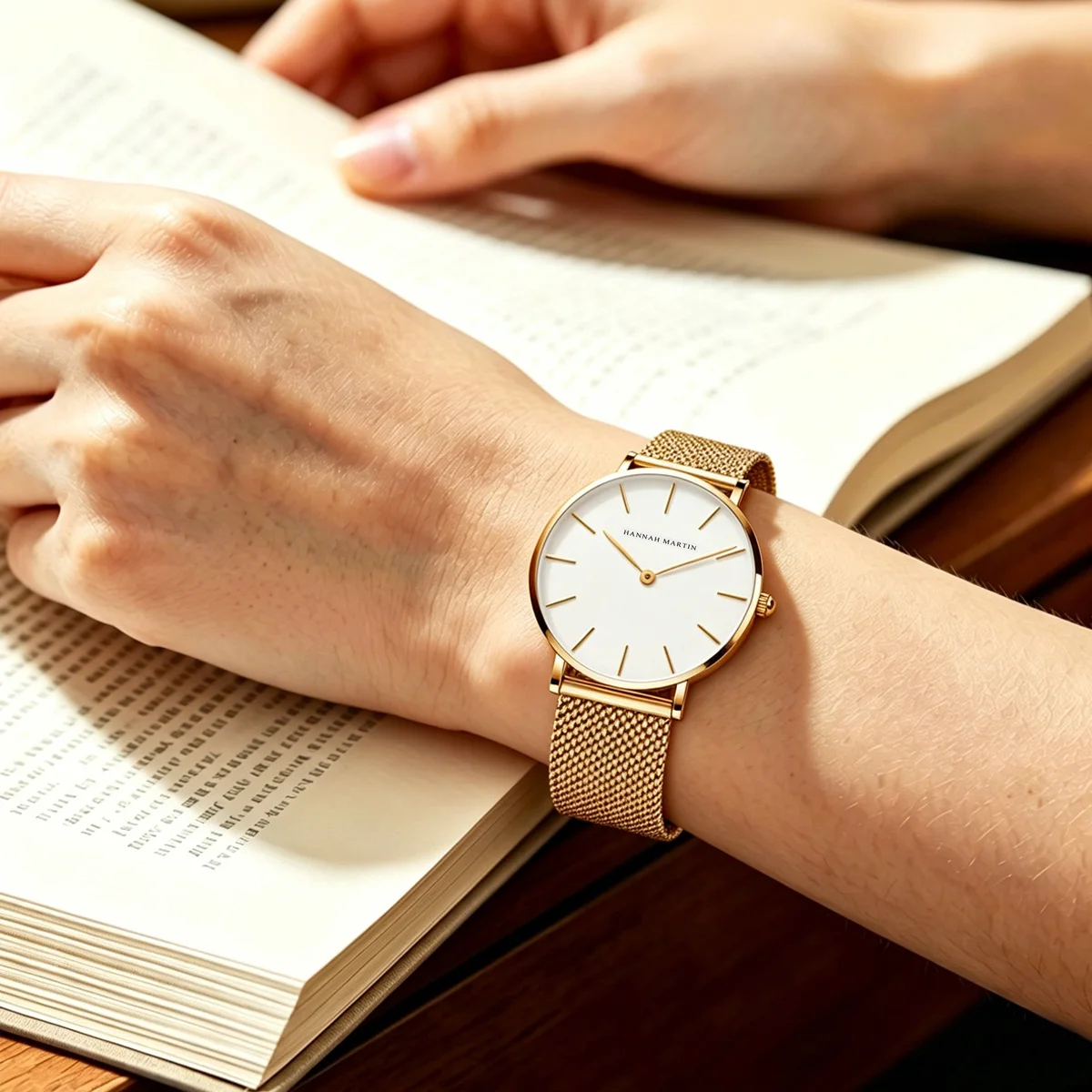 Women's Watch Hannah Martin Brand Stainless Steel Mesh Strap 36mm Silver Minimalist Dial Japanese Quartz Movement 6.9mm Slim Clock 3Bar Life Waterproof Local Fast Shipping Women Watch view 3