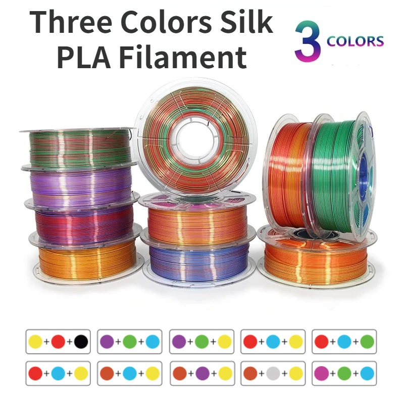 PLA Filament 1.75mm,Tri-Colors Silk 3D Printer Filament Tri-Color Silk PLA Filament 3D Printing Coextrusion Filament,1kg/2.2lbs