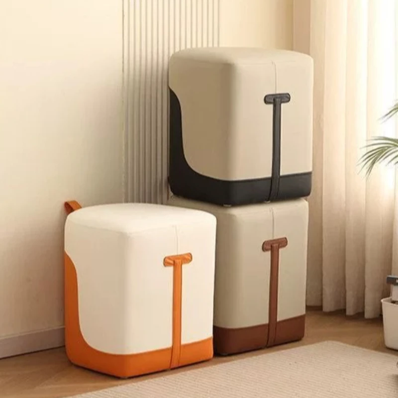 Color Block Vanity Stool, Upholstered Shoe Bench & Waterproof Ottoman, Stylish Home Decor Accent for Living Room & Bedroom