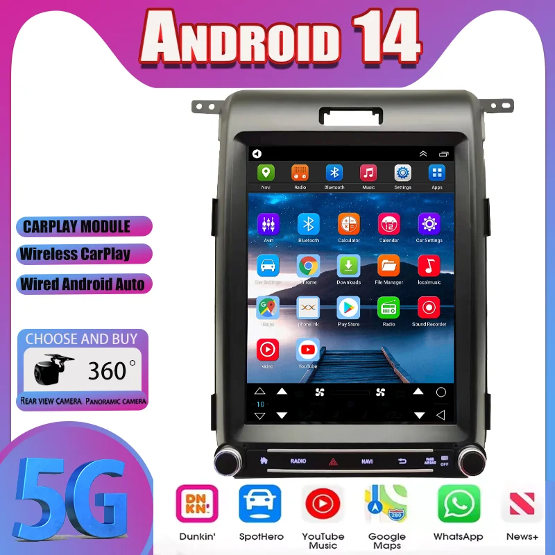 

12,1-дюймовый автомобильный радиоприемник Android 14, для Ford F150 2009-2014, беспроводной Carplay, автомобильные интеллектуальные системы, автомобильный мультимедийный плеер, стерео
