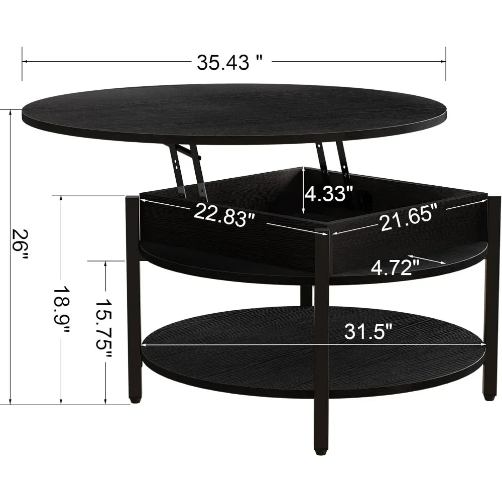 Mesa de centro redonda para sala de estar, mueble negro de 2 niveles, grande, de 35,43 pulgadas, para sala de recepción