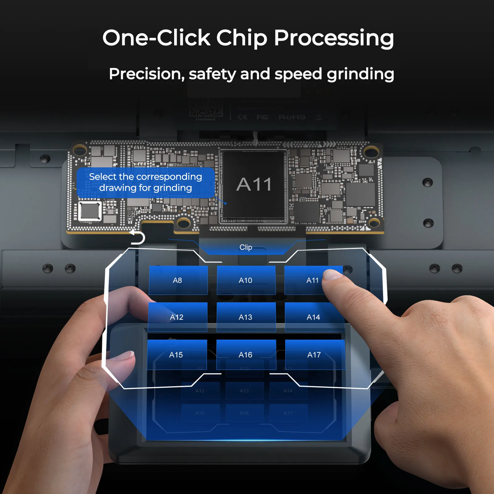 Xwitzeal ®   Rectificadora automática de Chip IC de teléfono móvil CNC Q1 para iPhone 13 14 16 Pro Android placa base de pulido PCB CPU