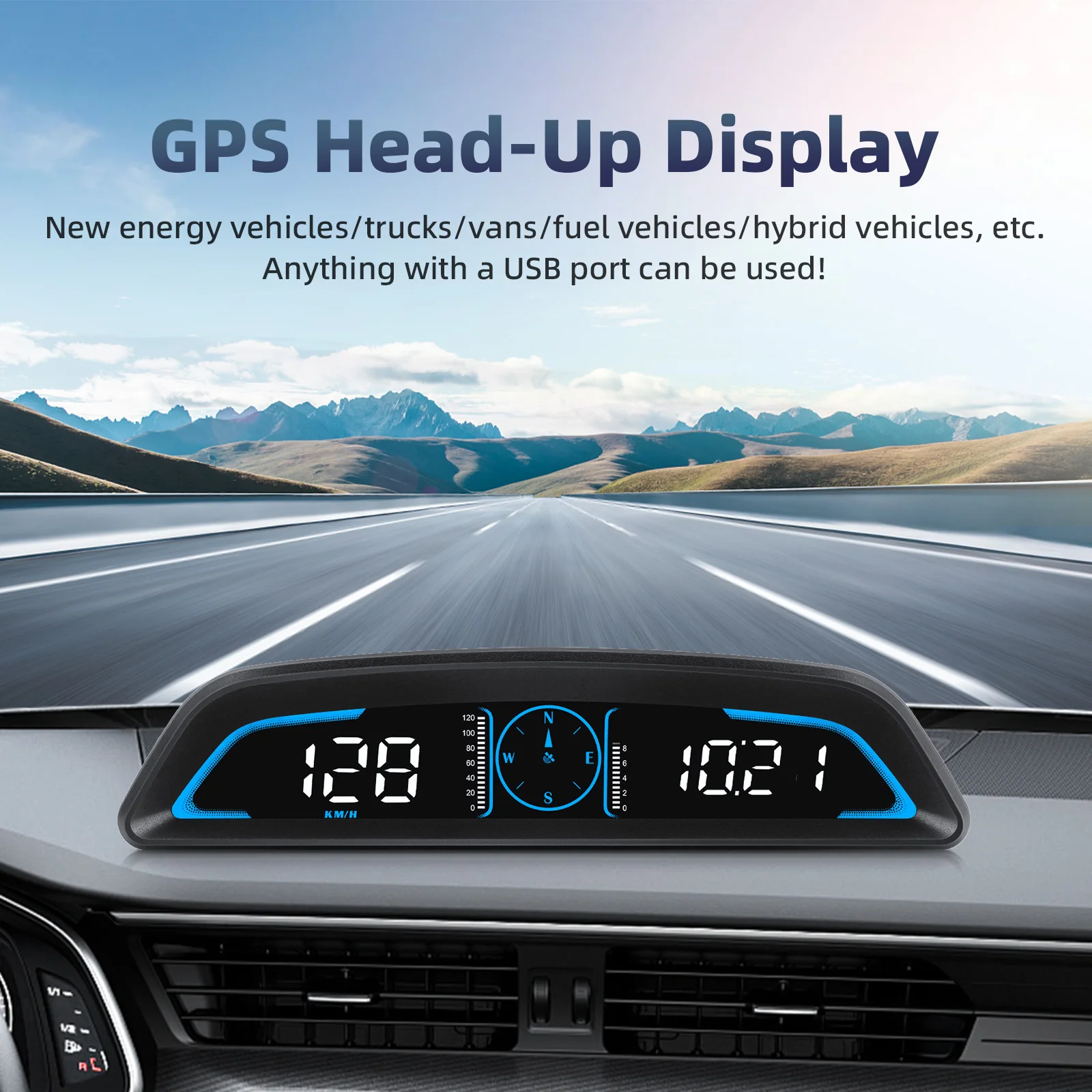 

GPS HUD G3 Car Horizontal View Display Smart Digital Speedometer Safety Alarm Tachometer Water Temperature Gauge Flowmeter