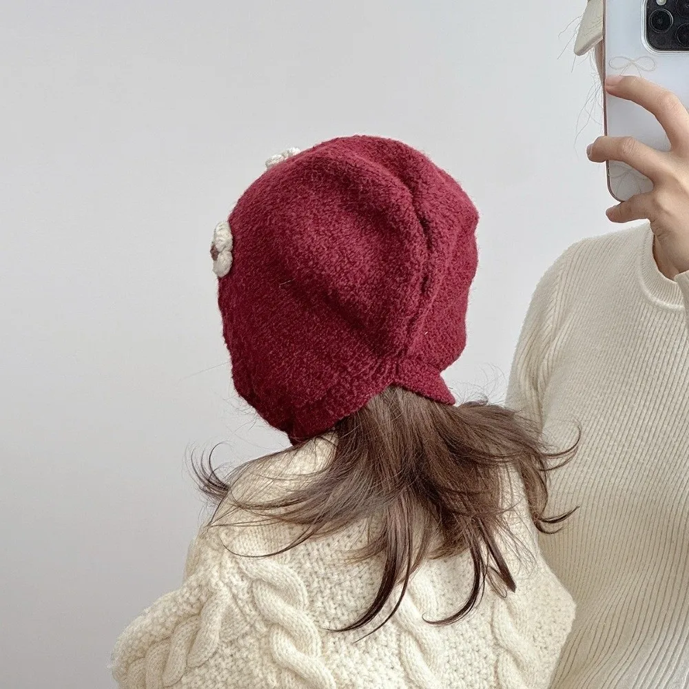 

New Windproof Pullover Cap Pompom Knitted Flower Beanie Hat Coldproof Lei Feng Hat Autumn and Winter