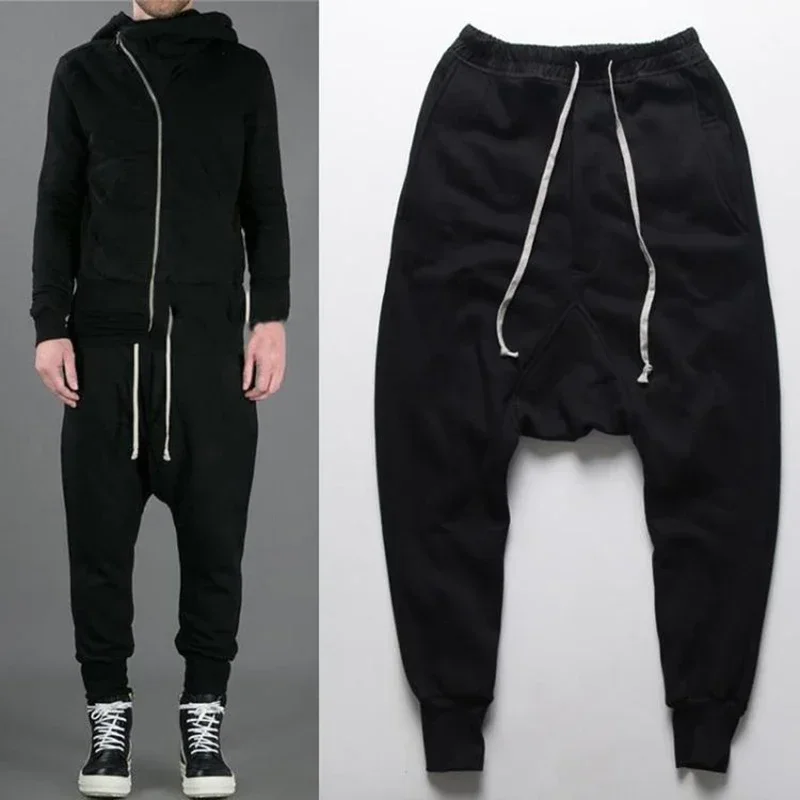 

Men's Casual Harlan Pants Jogging Pants Black Solid Color Hip-hop Style Lace Up Pants Male Fashion Streetwear Trousers Clothing