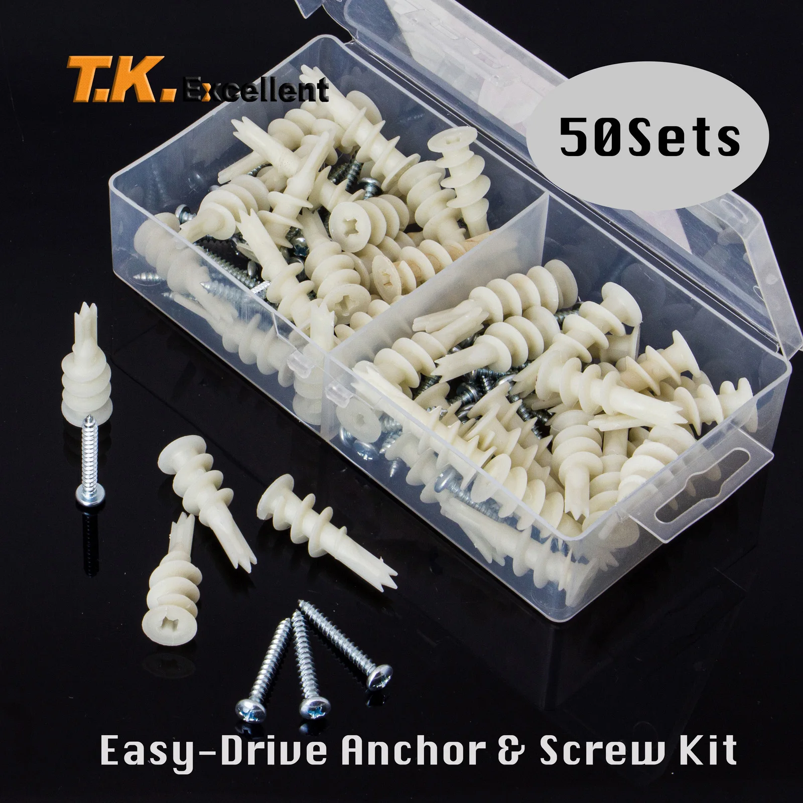 100Pcs Drywall Nylon Nylon Nylon Nylon Nylon Drywall Parafuso de Parafuso de Parede Plástico Ancoragem em Nylon Plástico