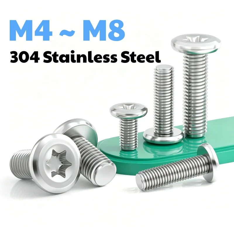 M4 ~ M8 304 Stainless Steel Ultra Thin Large Flat Head Furniture Rivet Screws Flat Bevel Six-Lobe Torx Screw Length 6~50 mm