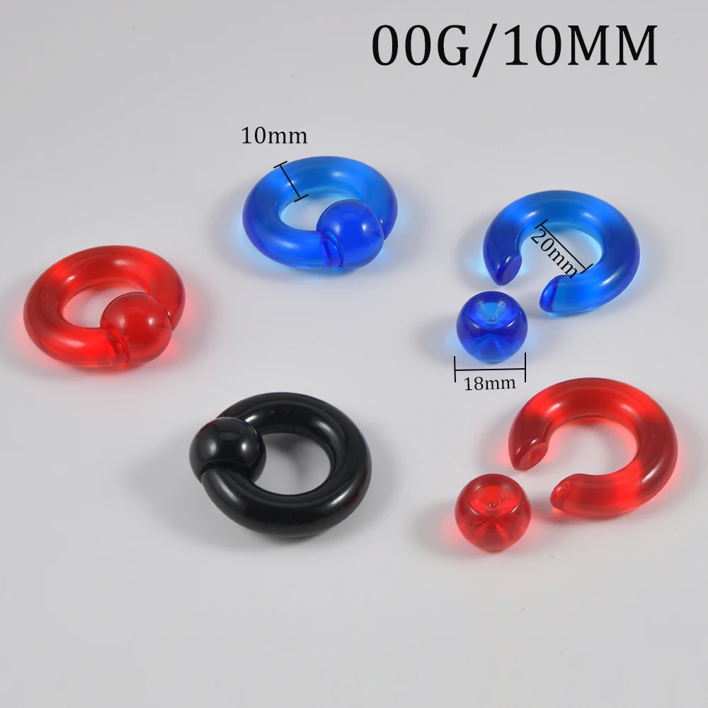 2/1 قطعة الاكريليك الملونة BCR كبيرة كبيرة الحجم العملاق الأسير حبة حلقة الأذن نفق التوصيل المتوسع قياس الذكور الأنف الحاجز الدائري 00 جرام