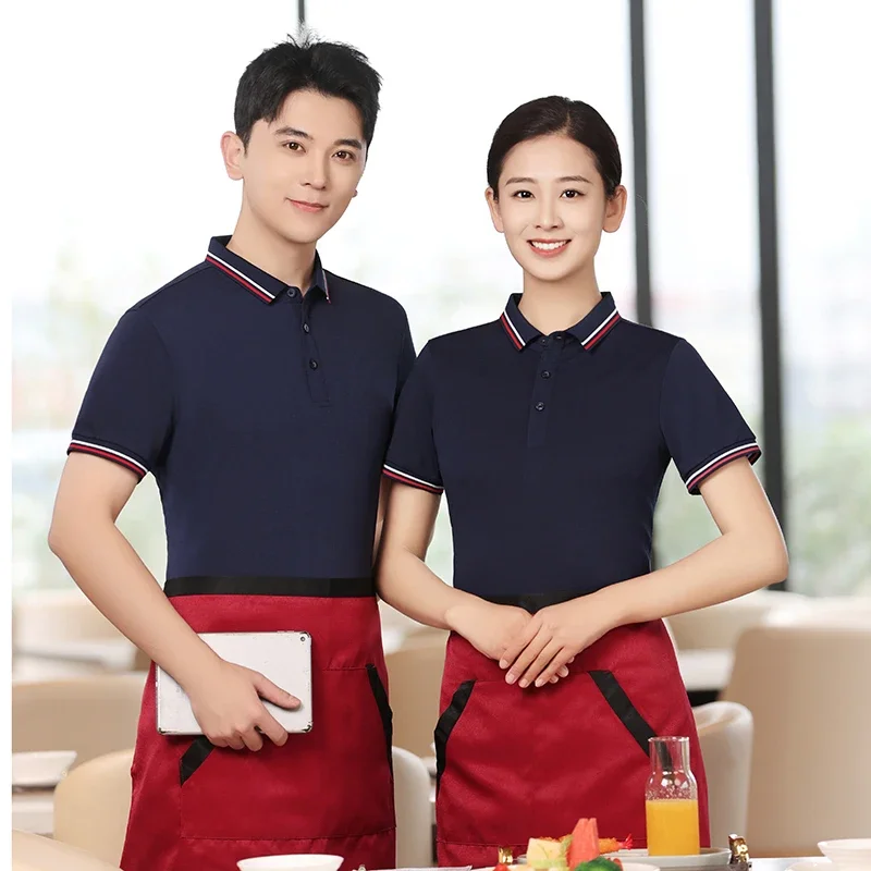 Polo Shirt for Waiter Lapel Short Sleeve Work Uniforms for Men and Women Fast Food Restaurant Hotel Company Group Clothes Logo