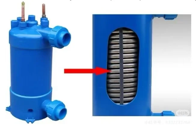Titanium Tube Heat Exchanger PVC Shell Evaporator 1HP~15HP For Swimming Pool Heat Pump Seawater Aquaculture Fish Tank Chiller
