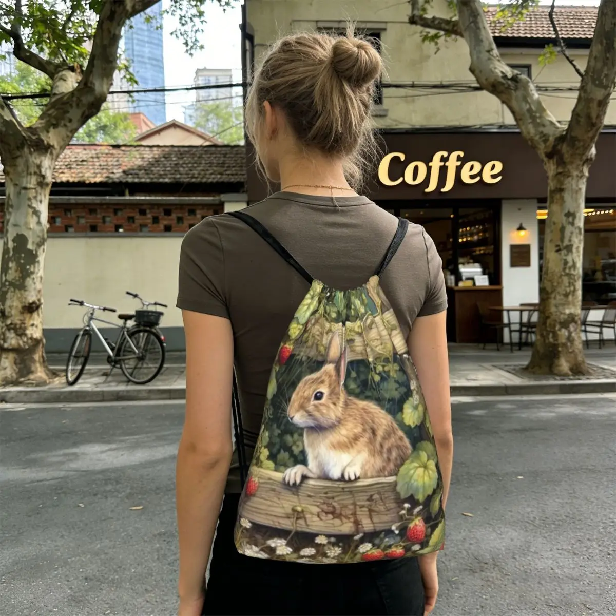 Rabbit In The Forest Anime Backpacks Portable Drawstring Bags Sports Bag Book Bags for Man Woman Students