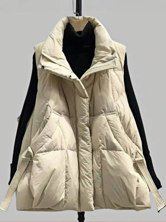 เสื้อกั๊กขนเป็ดผู้หญิง ทรงหลวม แฟชั่น สีขาว เสื้อแจ็คเก็ตขนเป็ด สำหรับฤดูใบไม้ร่วงและฤดูหนาว สไตล์เกาหลี รุ่นใหม่