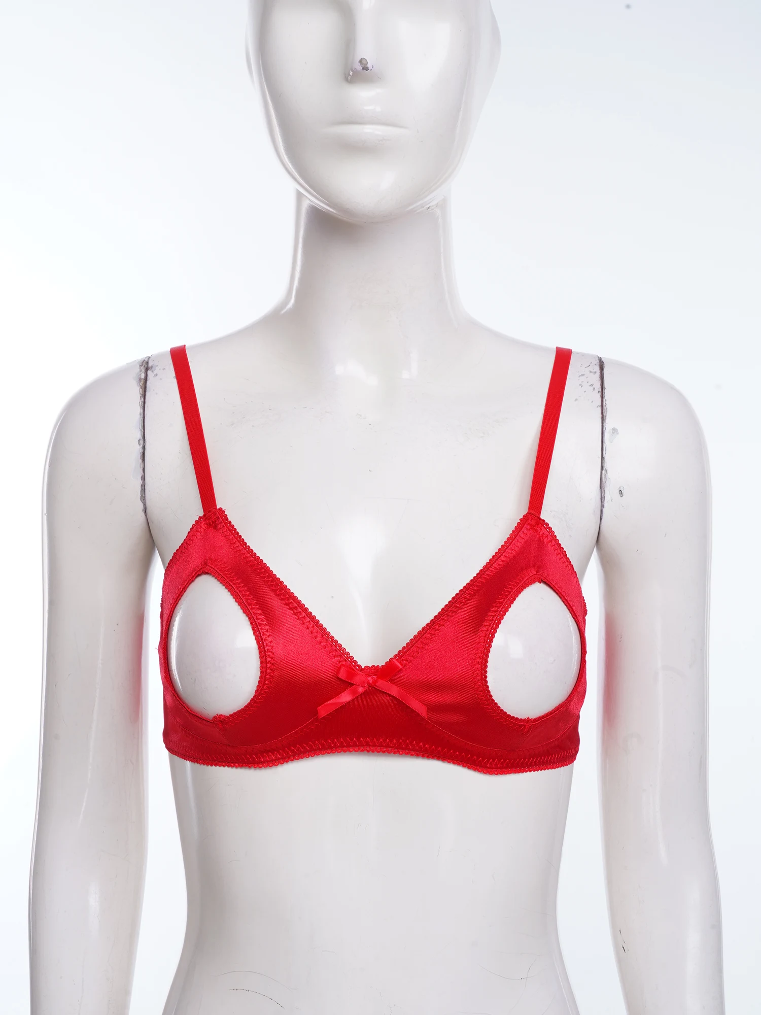 Women Sexy Open Cup Bra Adjustable Straps Lace Trim Push Up Expose Nipple Brassiere Tops Lingerie Nightwear for Couple Games