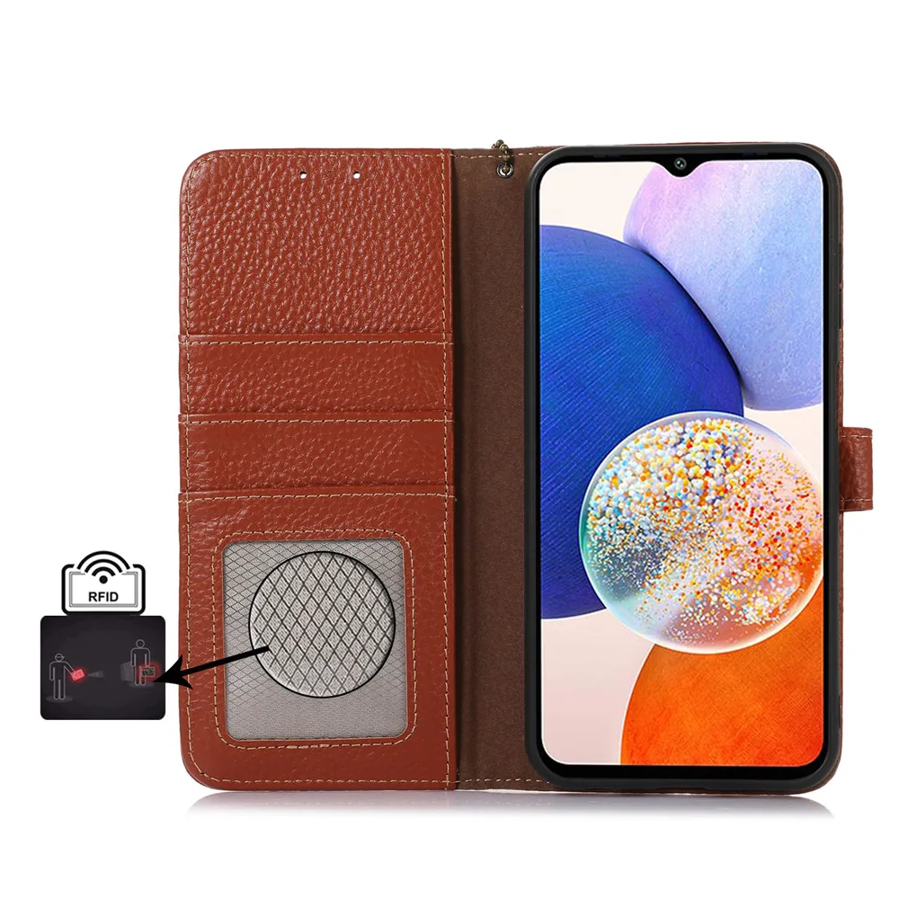 Genuine Leather Litchi Flip Wallet Case For Samsung Galaxy S23 Plus S21 FE S22 S24 Ultra 5G A53 A52 A54 A13 Business Cover