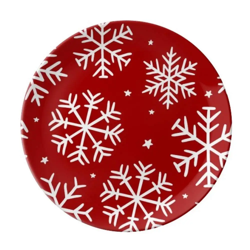 Christmas Decorative Ceramic Plates, Retro Pine Tree Figures Over Snowflake Background in, Ceramic Plates, Household Plate Decor