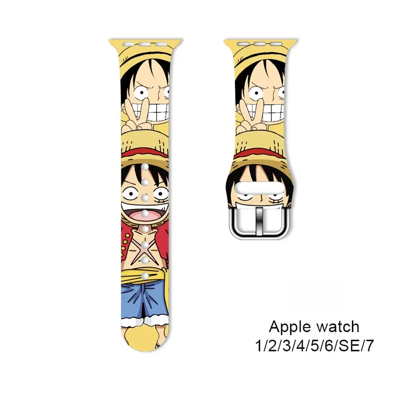 

Simple Watchband Suitable for Apple Watch Anime One Piece Cartoon Cute Chopper Luffy Zoro Robin Silicone Printed Snap Strap