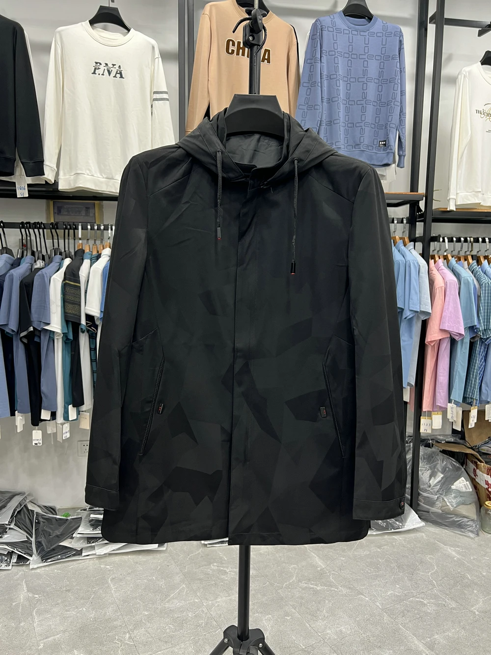 

Simplified Design Detachable Cap Men's Jaet Autumn Mid-Length Faion Urban Polyester Fiber 00% Youth Casual Outerwear