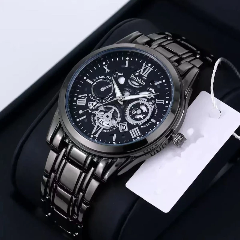 Trendy Men's Automatic Quartz Watch - High-End Light Luxury with Luminous Roman Hollow Design