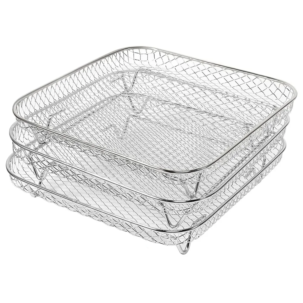 A78E-Three-Tier Air Fryer Grilling Rack Stainless Steel Airfryer Tool Baking Tray Roasting Cooking Rack Air Fryers