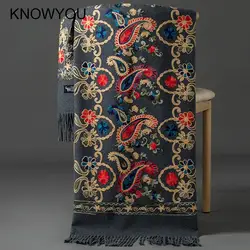 New Autumn 200*70Cm Winter Cashmere Pashmina Femme Embroidery Shawl Bufanda Travel Reversible Long Scarf Thick Warm Scarves Wrap