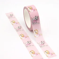 Cinta adhesiva de enmascaramiento de gatos florales de San Valentín, suministros de oficina, álbum de recortes, papelería, Washi, nuevo, 15mm x 10m, 1 pieza